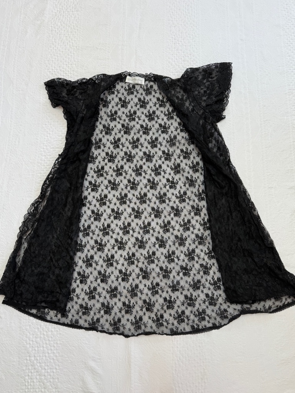 Vtg Black Lace Bed Jacket Sheer Lingerie Top Small Ralph Montenero Blanche